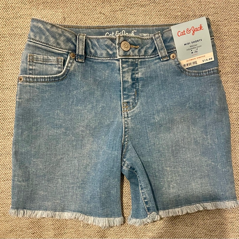 Cat & Jack Blue Mid Rise Denim Shorts Stretch Girls M (8) NWT